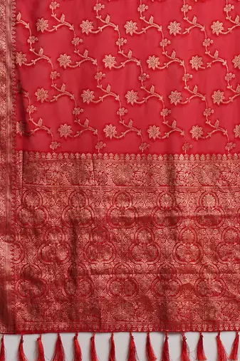 Red woven design zari  georgette banarasi saree