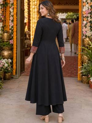 women ethnic motifs embroidered empire mirror work  cotton kurta with palazzos & with 2