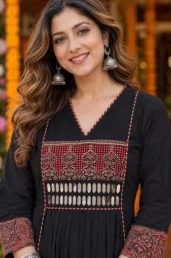 women ethnic motifs embroidered empire mirror work  cotton kurta with palazzos & with