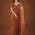 Brown ethnic motifs embroidered  georgette heavy work saree