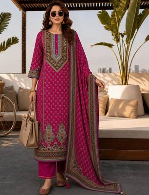 women ethnic motifs printed regular  silk kurta with palazzos & with dupatta 1