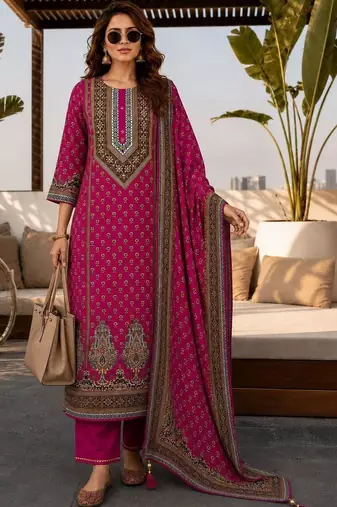 women ethnic motifs printed regular  silk kurta with palazzos & with dupatta