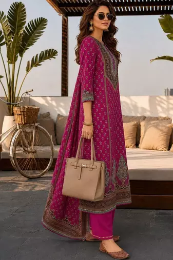 women ethnic motifs printed regular  silk kurta with palazzos & with dupatta