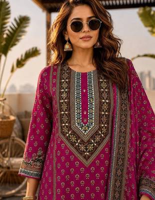 women ethnic motifs printed regular  silk kurta with palazzos & with dupatta 3