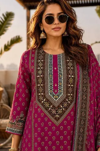women ethnic motifs printed regular  silk kurta with palazzos & with dupatta