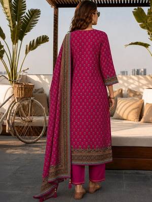 women ethnic motifs printed regular  silk kurta with palazzos & with dupatta 4