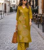 women embroidered regular thread work  cotton kurta with palazzos