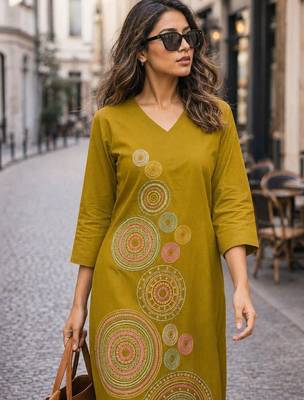 women embroidered regular thread work  cotton kurta with palazzos 2