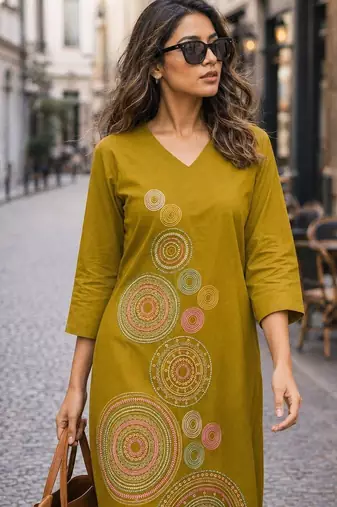 women embroidered regular thread work  cotton kurta with palazzos