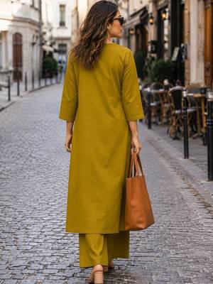 women embroidered regular thread work  cotton kurta with palazzos 4