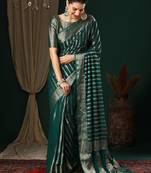 Teal teal striped  georgette zari kanjeevaram saree