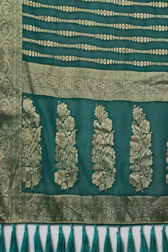 Teal teal striped  georgette zari kanjeevaram saree