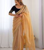 Gold sequinned net designer saree