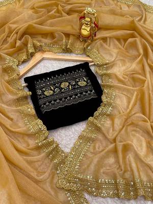 Gold sequinned net designer saree 3