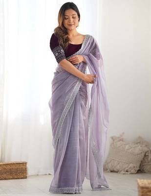 Purple sequinned net saree 2