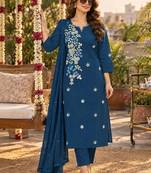 women floral embroidered regular thread work  cotton kurta with trousers & with dupatta