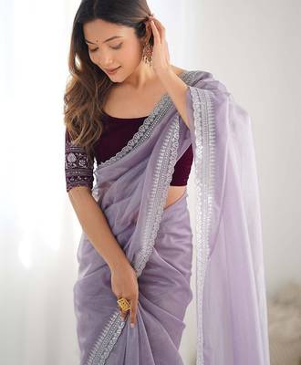 Purple sequinned net saree 3