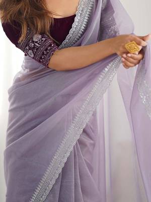 Purple sequinned net saree 4