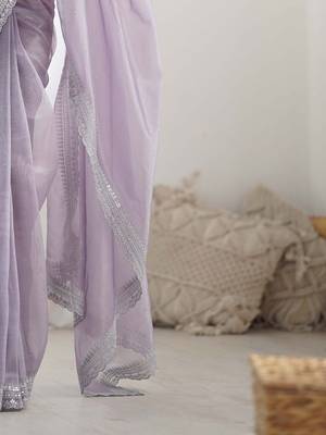Purple sequinned net saree 5