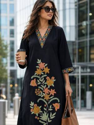 women floral embroidered regular thread work  cotton kurta with palazzos 3