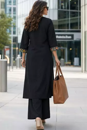 women floral embroidered regular thread work  cotton kurta with palazzos