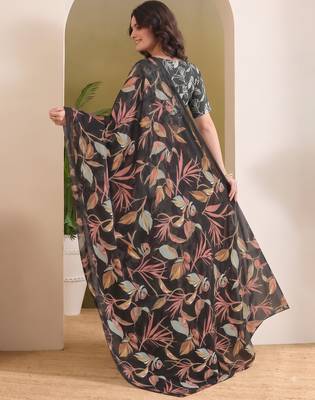 Black abstract printed pure georgette ready to wear saree 2