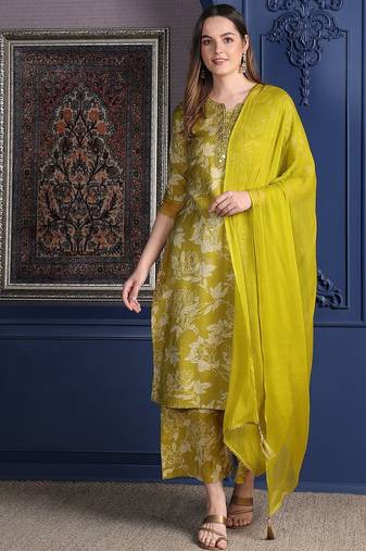 women floral printed kurta with palazzos & dupatta