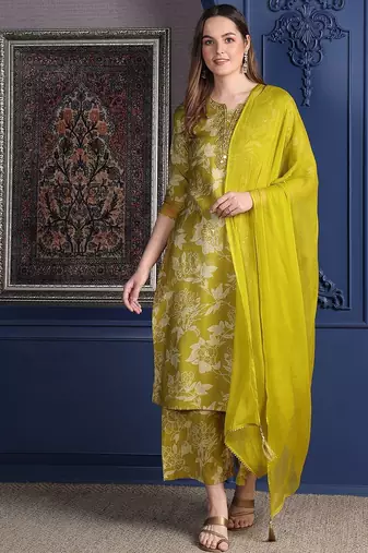 women floral printed kurta with palazzos & dupatta