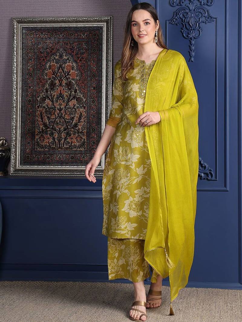women floral printed kurta with palazzos & dupatta