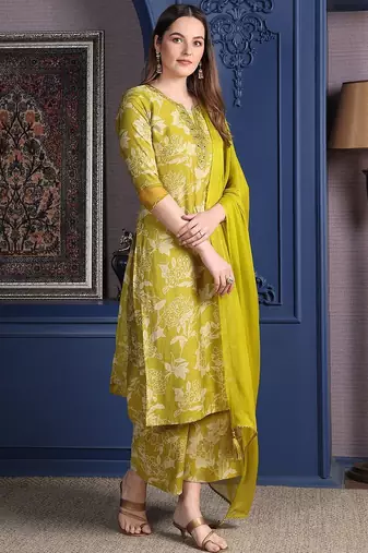 women floral printed kurta with palazzos & dupatta