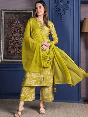 women floral printed kurta with palazzos & dupatta 6