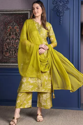 women floral printed kurta with palazzos & dupatta
