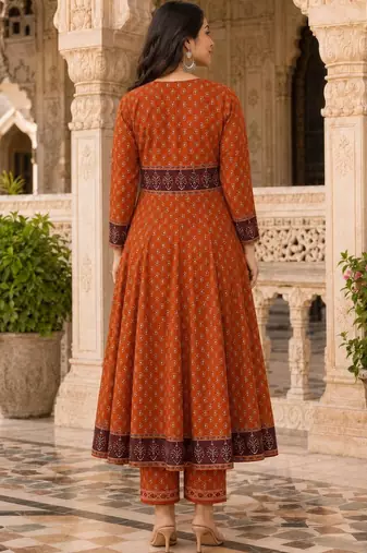 women ethnic motifs printed angrakha  cotton kurta with trousers & with dupatta