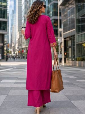 women floral embroidered regular thread work  cotton kurta with palazzos 4