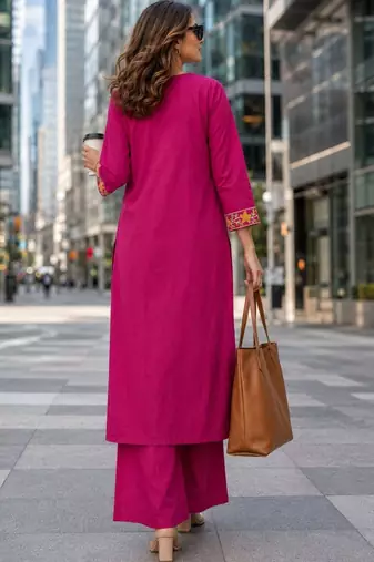 women floral embroidered regular thread work  cotton kurta with palazzos