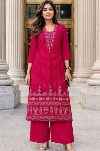 women ethnic motifs printed regular  cotton kurta with palazzos