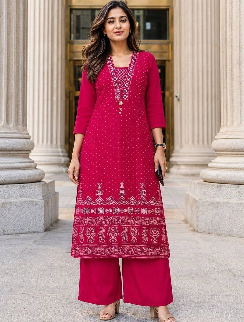 women ethnic motifs printed regular  cotton kurta with palazzos