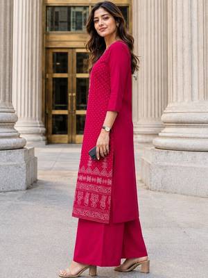 women ethnic motifs printed regular  cotton kurta with palazzos 2