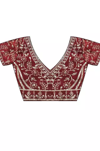 Maroon maroon embellished embroidered satin heavy work saree unstiched blouse