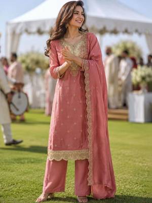 women ethnic motifs embroidered regular kurta with palazzos & with dupatta 1