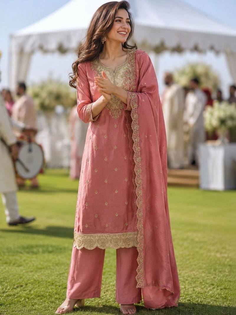women ethnic motifs embroidered regular kurta with palazzos & with dupatta