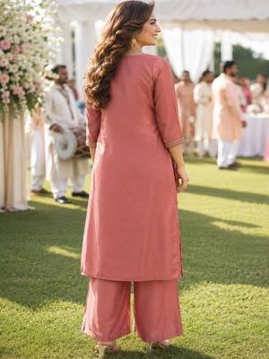 women ethnic motifs embroidered regular kurta with palazzos & with dupatta 2