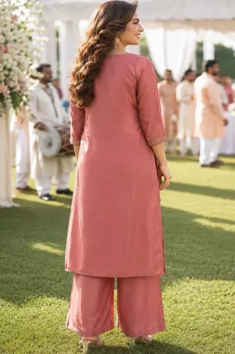 women ethnic motifs embroidered regular kurta with palazzos & with dupatta
