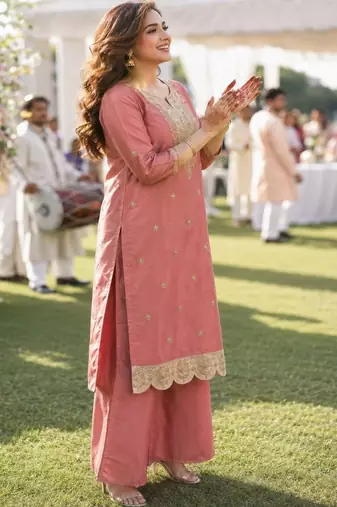 women ethnic motifs embroidered regular kurta with palazzos & with dupatta