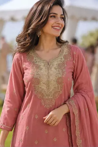 women ethnic motifs embroidered regular kurta with palazzos & with dupatta