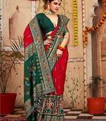 Red ethnic motifs printed zari patola saree