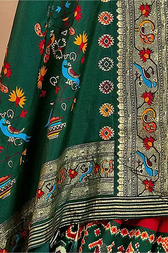 Red ethnic motifs printed zari patola saree