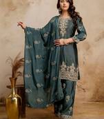women embroidered regular kurta with palazzos & with dupatta