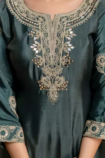 women embroidered regular kurta with palazzos & with dupatta