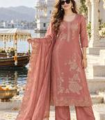women ethnic motifs embroidered kurta with palazzos & with dupatta